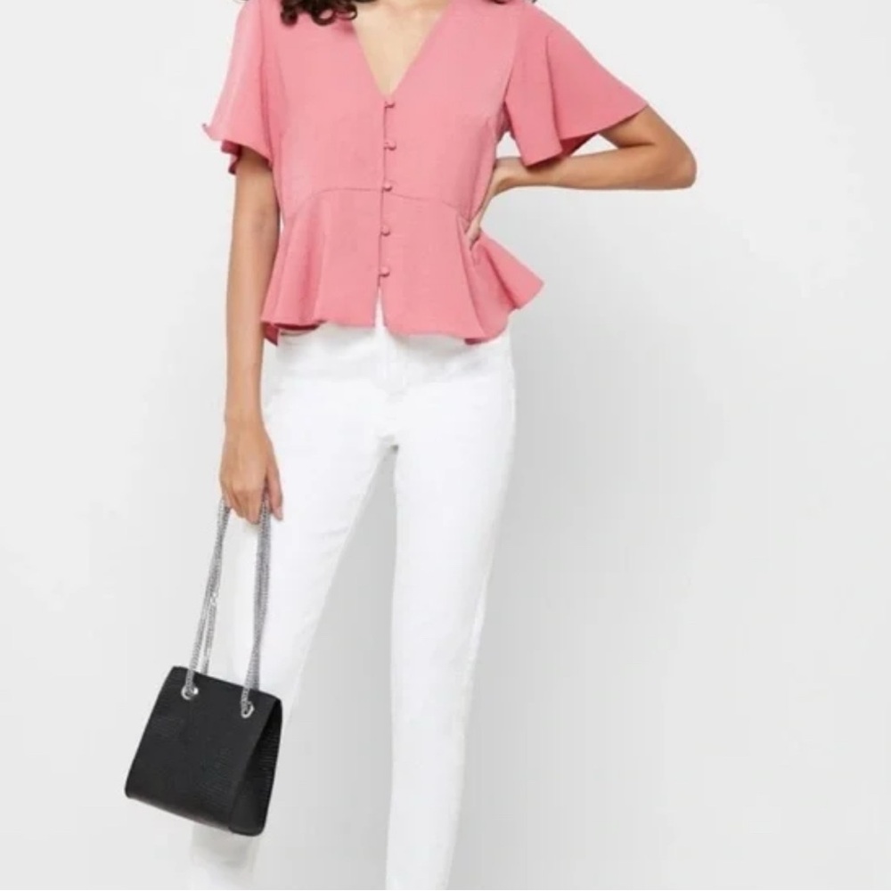 Topshop Dusty Rose V-Neck Peplum Blouse Size 4